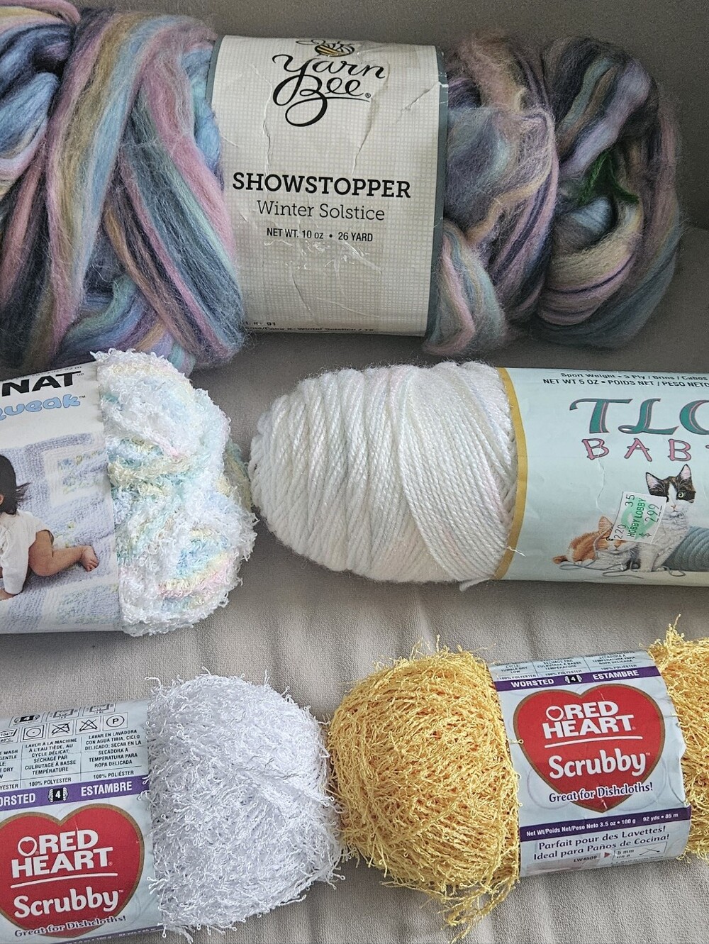 Five New Skeins, - Various Brands. All yarn is clean and never used.